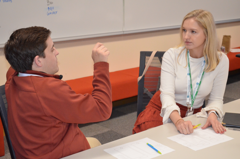 Photo of Novak Leadership Institute students brainstorming.