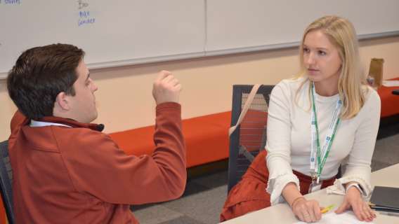 Photo of Novak Leadership Institute students brainstorming.